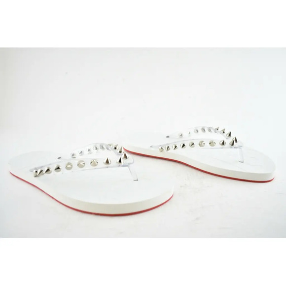Christian Louboutin Loubi Flip Spikes Donna Flat White Thong Flip Flop Sandal 41 - Picture 4 of 12